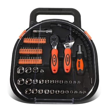 DNA Motoring TOOLS-00026 64 Piece Mechanic's Auto &amp; Home Repair Tool Box with Screwdriver Bit Tool Set, Ratchet, and Wrench, 1 Hand Tool Set, Orange/Black