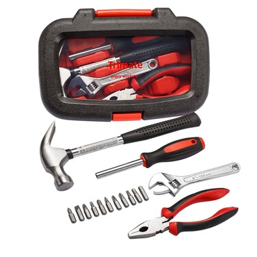Trimate, Hand Tool Set, Includes, Hammer, Screwdriver, Plier, Tweezer,Tape Measure (Red 15pcs)