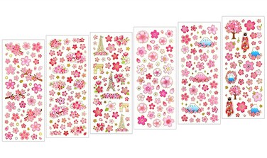 Kinteshun Sakura Scrapbooking Stickers,Japanese Style Self-adhensive DIY Decorative Cherry Blossoms Paster Decals Sticker for Scrapbooking or Card Making (6 Sheets)