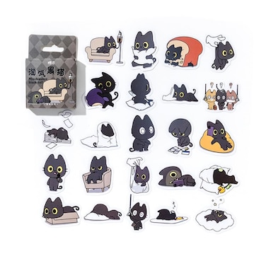 Obujopal 46 Pcs Cute Balck Cat Stickers for Scrapbooking Diary Laptop Junk Journal Notebook Kids Envelope Card Making Diary Planner Craft DIY Craft Decoration, 23 Patterns