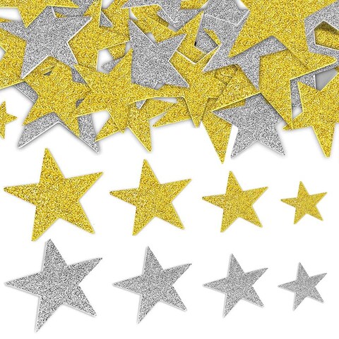 300 Pcs Glitter Foam Stickers, BetterJonny Self Adhesive Star Foam Stickers Gold and Silver Two-Color Decorative Foam Sticker DIY Posters, Scrapbooking, Making Cards or Decorating for Party