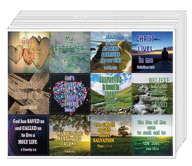 NewEights Love and Grace of God Stickers (5 Sheet) - Total 60 pcs (5 x 12pcs) Individual Small Size 2.1 x 2 Inches, Waterproof, Unique Designs, Great Variety Biblical Inspired Stickers