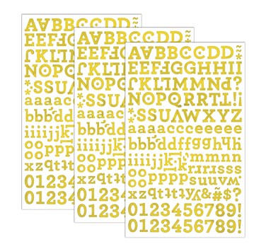 QQ&amp;U 3 Sheets Foil Alphabet Gold Letter and Number Stickers
