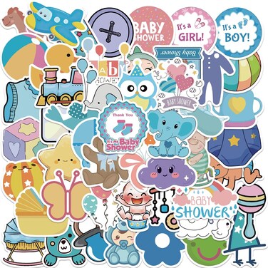Baby Shower Favor Stickers, Newborn Boy and Girl Stickers, Toys Stickers for Kids, 50PCS Lemorni Vinyl Waterproof Sticker for Water Bottles, Laptop, Guitar, Scrapbook, Party Supply (Baby Shower)