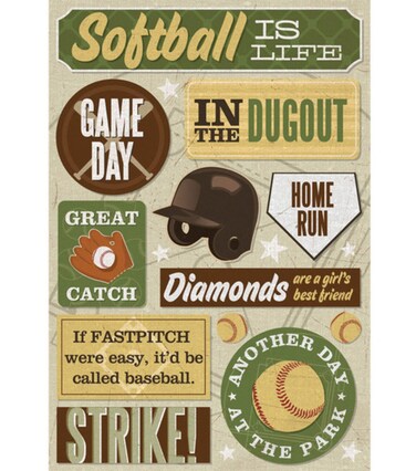 KAREN FOSTER Cardstock Stickers 5-1/2 Inch by 9 Inch, Softball is Life
