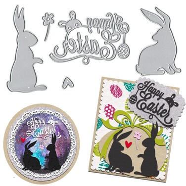 Easter Bunny Die Cuts for Card Making, Rabbits Cutting Dies Flowers Die Cuts Easter Words Die Cuts Stencils Embossing Template for Scrapbooking DIY Cards Photo Albums