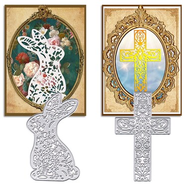 Metal Easter Die Cuts Hollow Pattern Cross and Rabbit Embossing Stencil Cutting Dies for Card Making Scrapbooking Paper Craft Album Stamps DIY Easter D&Atilde;&copy;cor