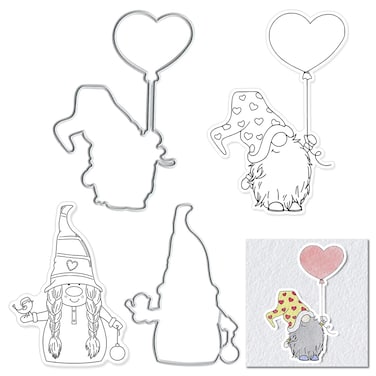 Valentines Metal Cutting Dies Clear Stamps for Card Making Supplies, Dwarf Clear Stamp with Die Cuts Embossing Stencil Template Tool for DIY Scrapbooking Paper Card Photo Album Craft Decoration
