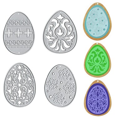 Hying 4 PCS Easter Eggs Cutting Dies for Card Making, Hollow Eggs Frame Die Cuts Cross Lace Dies Stencils Embossing Template for DIY Scrapbooking Craft