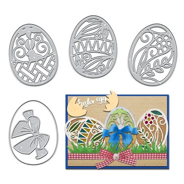 4 Easter Eggs Cutting Dies for Card Making Supplies, Easter Bow Egg Metal Die Cuts Embossing Stencil Template Tool for DIY Scrapbooking Paper Card and Photo Album Craft Decoration