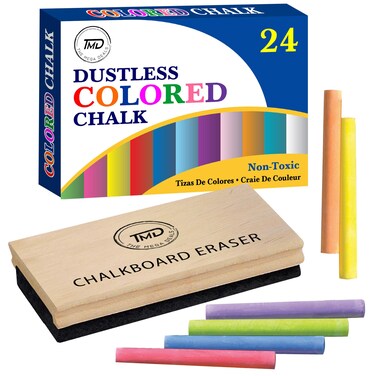 The Mega Deals Chalk &acirc;&euro;&ldquo; 24 Pack Chalkboard Chalk With 1 Felt Chalkboard Eraser &acirc;&euro;&ldquo; Thin Colored Chalk Great for School, Office, Home Use, Dustless Chalk for Chalkboard &acirc;&euro;&ldquo; Bundle Pack Chalk for Kids