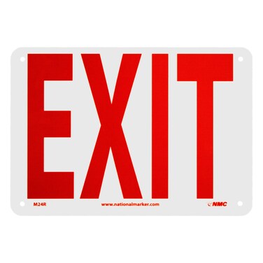 NMC M24R Safety Sign "EXIT" - 10 in. x 7 in. Rigid Plastic Sign with Red Text on White Base