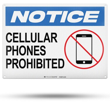 TRADESAFE Cellular Phones Prohibited - No Cell Phone Use Sign, Quick Install Aluminum Safety Sign, Light Reflective, UV-Resistant, Waterproof Signs for Business, 14&acirc;&euro; X 10&acirc;&euro; No Cell Phone Sign