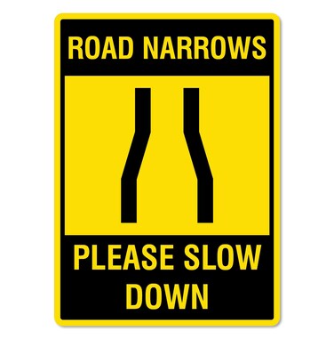 Road Narrows Please Slow Down Sign Traffic and Parking Metal Tin Sign 12x16 Inches Caution Danger Safety Security Warning Notice Signs
