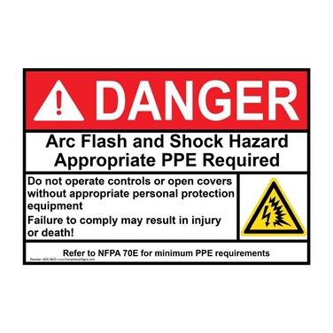 ComplianceSigns.com DANGER Arc Flash And Shock Hazard Appropriate PPE ANSI NFPA 70E Safety Sign, 10x7 in. Magnetic for Electrical