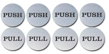 Be The Bestest 2" Inch Round Push Pull Door Signs (Brushed Silver) 304 Grade Stainless Steel (Pack of 4)
