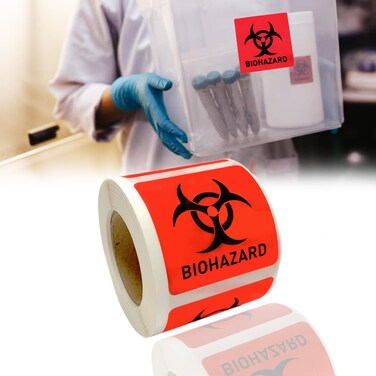 Biohazard Danger Safety Warning Label - 2"x 2" Waterproof Self Adhesive Decal Sign Sticker, High TEMP Resistance (250 PCS/Roll)