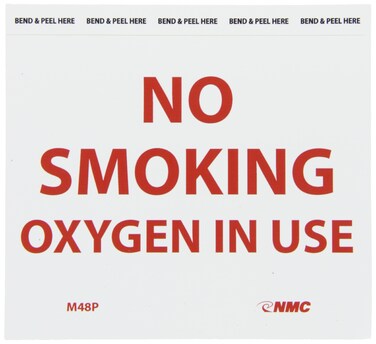 NMC M48P NO SMOKING - OXYGEN IN USE Sign - 6 in. x 5 in. Pressure Sensitive Vinyl Sign with Red Text on White Base, 1 Count (Pack of 1)