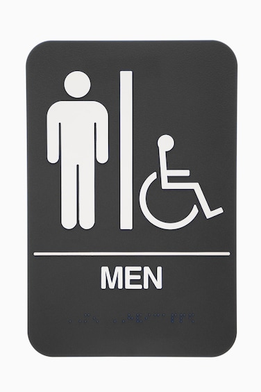 Men Braille Handicapped Restroom Sign for Handicap Accessible Restroom - Double Sided 3M Tape to Secure Perfectly in Less Than a Minute - Size 9 x 6 Inch
