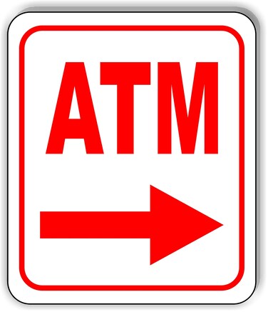 ATM RIGHT ARROW RED Aluminum Composite Outdoor Sign 8.5&amp;quot; x10