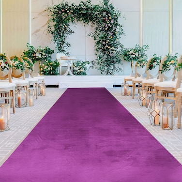 QueenDream Aisle Runner for Wedding Ceremony Purple Velvet Runner 4.5ft x 15ft Wedding Reception Decorations
