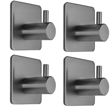 Fotosnow Adhesive Hooks Towel Hanger Wall Hooks for Hanging Coat, Hat,Towel Robe Hook Rack Wall Mount Waterproof Stainless Steel- Bathroom and Bedroom Gray 4-Packs