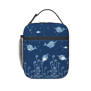 KUOAICY Cute Sea Narwhal Lunch Box Reusable Insulated Totes Lunch Bag Thermal Cooler For Boy Girls School Men Women Beach Picnic Travel