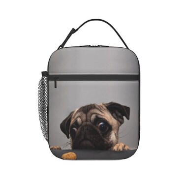 Yilad Hungry Pug Dog Lunch Box Insulated Thermal Reusable Lunch Bag Cooler Totes For Men Work Office Picnic Hiking