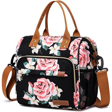 TuErCao Lunch Box for Women Adult Insulated Lunch Bag for Female Teacher Nurse Mom, Fashion Ladies Lunch Tote Bag for Work, Peony