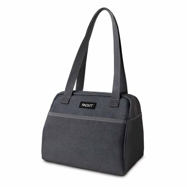 PackIt Freezable Hampton Lunch Bag, City Charcoal, Built with EcoFreeze Technology, Collapsible, Reusable, Zip Closure with Front Pocket and Shoulder Straps, Designed for Fresh Office Lunches