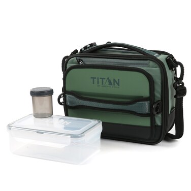 Titan Fridge Cold Crush Resistant Expandable Lunch Bag - With Reusable Gel Ice Packs Plus Food Container Set - Sage Green