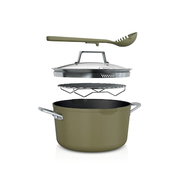 Ninja CW202GN Foodi NeverStick PossiblePot, Premium Set with 7-Quart Capacity Pot, Roasting Rack, Glass Lid &amp; Integrated Spoon, Nonstick, Durable &amp; Oven Safe to 500&Acirc;&deg;F, Olive Green