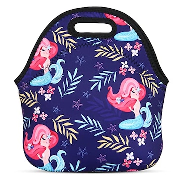 Violet Mist Cute Unicorn Neoprene Lunch Bag Pink Mermaid Reusable Lunch Box Insulated Lunch Bags Tote Thermal Picnic Waterproof Lunch Handbag with Zipper Gifts for Women,Men,Adult,Her,Him