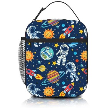 SENROLAN Astronaut Lunch Box for Boys &amp; Girls Space Astronaut Lunch Bag for Kids School Insulated Portable Reusable Lunch Tote Kit Waterproof Cooler Bag for Toddler Students Travel Camping