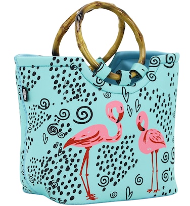 QOGiR Lunch Bag Tote Bag Large Reusable Insulated Neoprene lunch Bag with Inside Pocket (Flamingo)