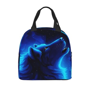 PrelerDIY Blue Galaxy Wolf Lunch Box Insulated Meal Bag Lunch Bag Reusable Snack Bag Food Container For Boys Girls Men Women School Work Travel Picnic