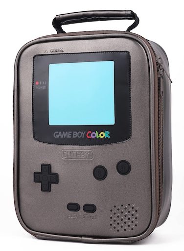 ONTESY Game Lunch Box Waterproof Leather Lunch Bag Thermal Insulated Bentobox Food Container Reusable Mini Lunch Cooler Cute for Boys Girls Kids Toddlers Teens for Picnic School Daycare (Gunmetal)