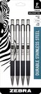 Zebra Pen F-301 Retractable Ballpoint Pen, Stainless Steel Barrel, Fine Point, 0.7mm, Black Ink, 4-Pack (Packaging May Vary)