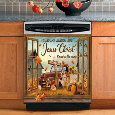 Farmhouse Pumpkin Decoration Magnet Dishwasher Decal,Fall Harvest Dishwasher Cover for Front,Cross Fridge Magnetic Refrigerator Magnets Sticker Thanksgiving Appliance Panel Cover 23"x26