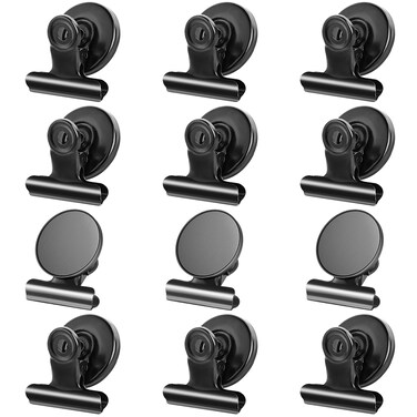 12pack Fridge Magnets Refrigerator Magnets Magnetic Clips Heavy Duty Detailed List Display Paper Fasteners on Home&amp; Office&amp; Teaching (Black, 12)