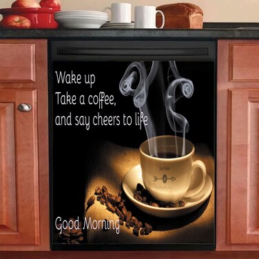 Homa Morning Cafe Fridge Magnets Dishwasher Cover, Coffee Bean Refrigerator Panel Decal, Fridges Door Magnet Sticker for Kitchen Decor, 23Wx17H in