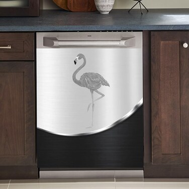 Flamingo Dishwasher Magnetic Decorative Cover Kitchen Dishwashers Magnet Cover Stainless Steel Pattern Magnetic Appliance Covers Vinyl Panel Home Decal 23&amp;quot; x 26