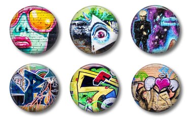 Graffiti Magnets - Locker Magnets for Boys or Girls - Set of Six 1.75" Button Style - Whiteboard, Office, Home School Gift Set