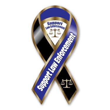 Support Law Enforcement Blue/Black 2-in-1 Ribbon Magnet by Magnet America Is 8" x 3.875" Made for Vehicles and Refrigerators