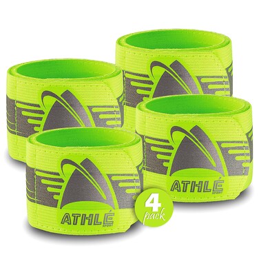 Athle Sport Reflective Running Band - 4 Pack High Visibility Arm Reflector Bands for Running, Cycling - Reflector for Runners for Wrist, Arm, and Ankle - Adjustable Running Reflective Gear Arm