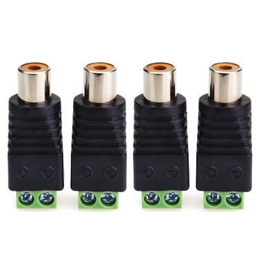 MOBOREST RCA Cable Audio Adapter, Phono RCA Male Plug to AV Screw Terminal Audio/Video Speaker Wire connectors Solderless Adapter(Solder Free RCA Female-4pack)