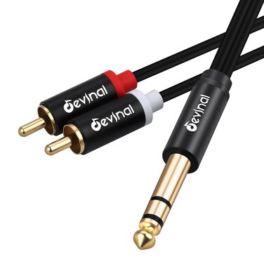 Devinal 1/4" inch TRS to RCA Y Splitter Cable, 6.35mm Stereo to 2 RCA Phono Insert Cable, Dual RCA to Quarter inch Audio Breakout Cable Cord 5 feet/ 1.5 Meters