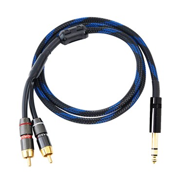 JORZOR Audiophile HiFi OFC Audio Cable 1/4'' TRS to Dual RCA Insert Cable, Male 6.35mm 1/4'' TRS to 2RCA Y Splitter Patch Connector Wire (2M(6.6FT))