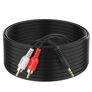 Abireiv 3.5mm to 2 Male RCA Cable 15FT, Stereo Audio Adapter Braided Hi-Fi Sound Auxiliary RCA Y Splitter, Metal Shell Shielded Aux RCA Y Cord Compatible with Smartphone MP3 Tablet Speaker, 15FT