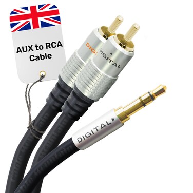 CableMountain 2X RCA to 3.5mm Audio Cable - Gold Plated Male-to-Male Phono to 3.5mm Jack   Stereo Y Splitter RCA Cables for Turntable, TV and Speakers (16.4FT)